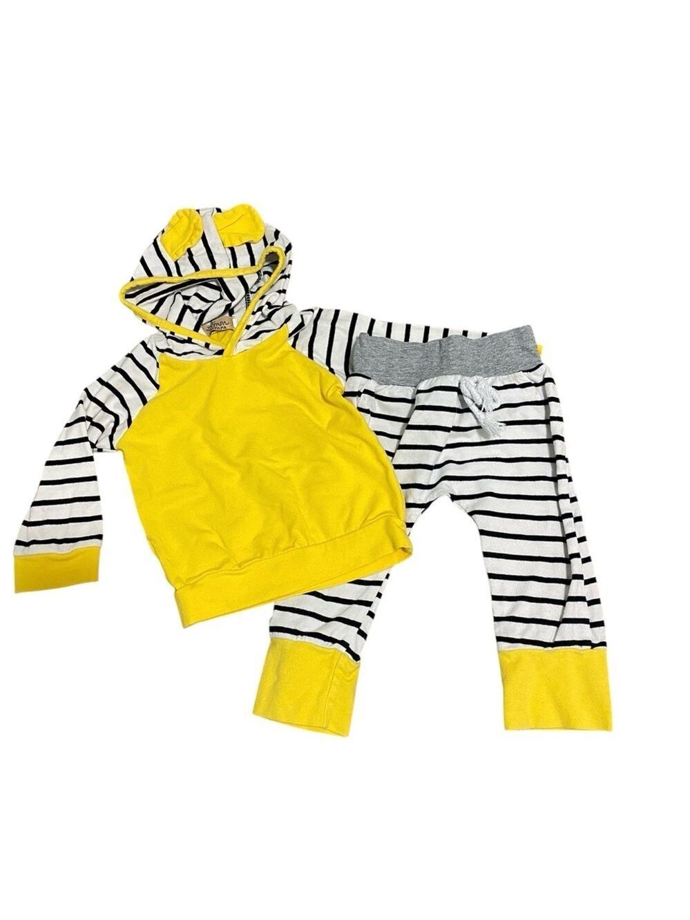 4/$20 3-6 Months Boys Fall Outfit Set Yellow Black White Stripes Top Pants 🛑